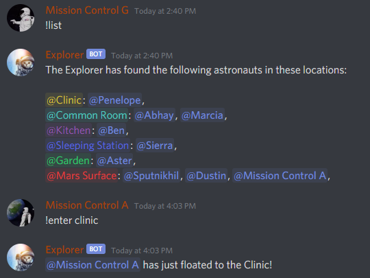 A picture of a Discord Bot listing out the users on a server